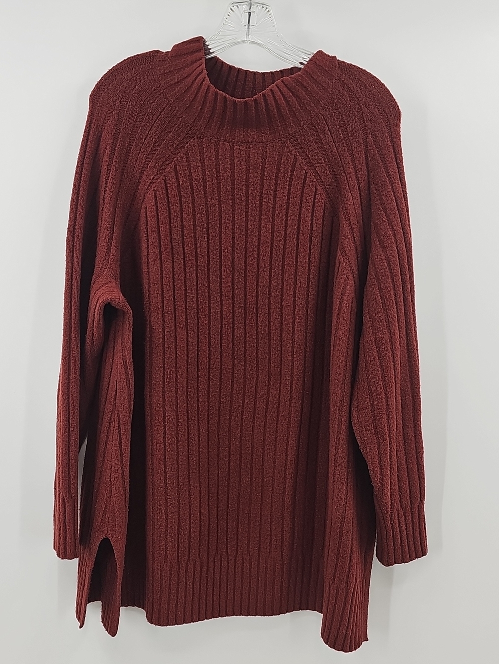 Ava & Viv Women's Ribbed Tunic Sweater - Burgundy Size 2X